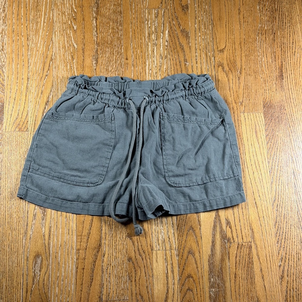 Universal Thread Paperbag Shorts Womens M Gray Linen Blend Drawstring Casual